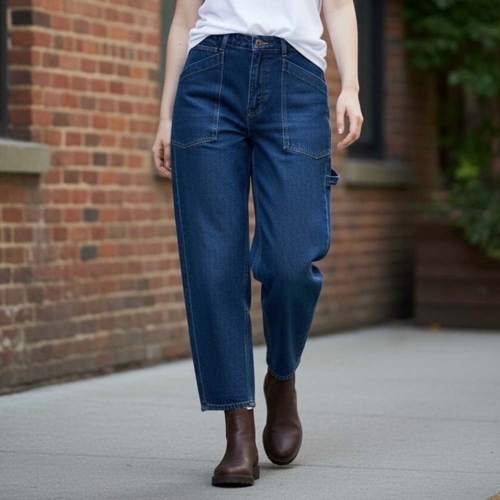 New Frye Barrel Jean Women Size 8 Medium Wash High Rise Curved Wide Leg Denim - Picture 11 of 16